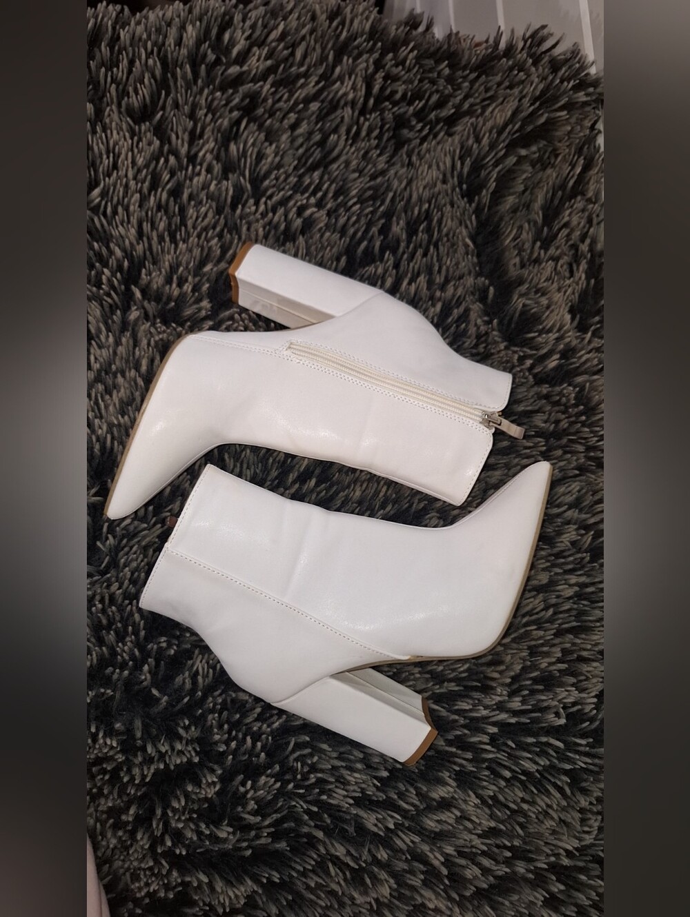 Women's White Pointed-Toe Block Heel Ankle Boots